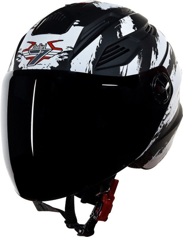 Steelbird SBA-6 7Wings Stroke Motorbike Helmet  (Matt Black White Smoke Visor)