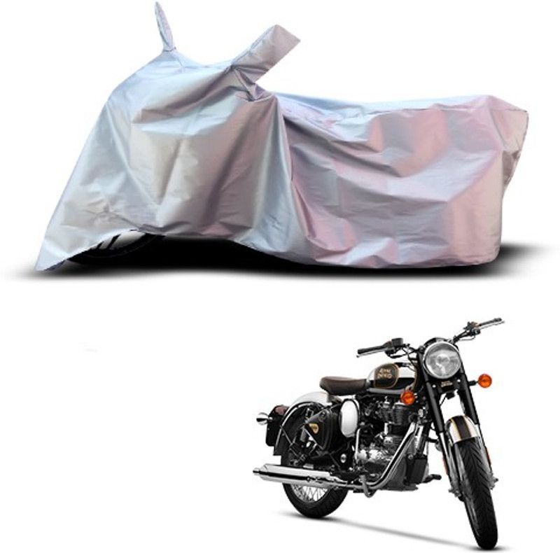 THE REAL ARV Waterproof Two Wheeler Cover for Royal Enfield  (Classic 500, Silver)