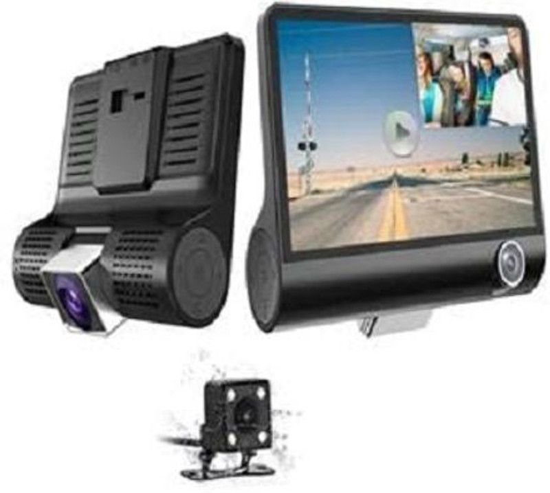 Techdash Three Way Full HD Dash Cam with Front, Inside and Rearview Camera with 4 Inch Vehicle Camera System
