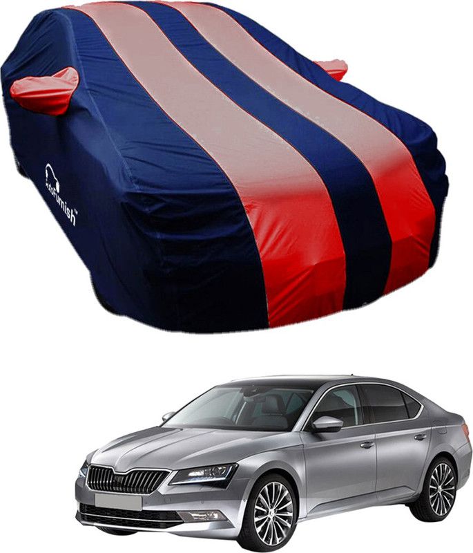 AutoFurnish Car Cover For Skoda Superb (With Mirror Pockets)  (Blue, Red)