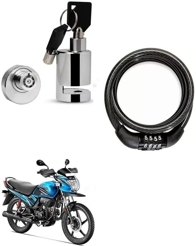 AS TRADERS Heavy Duty Disc Brake Lock with Heavy Number Lock for Hero Passion Pro TR Disc Lock, Cable Lock  (Black, Silver)