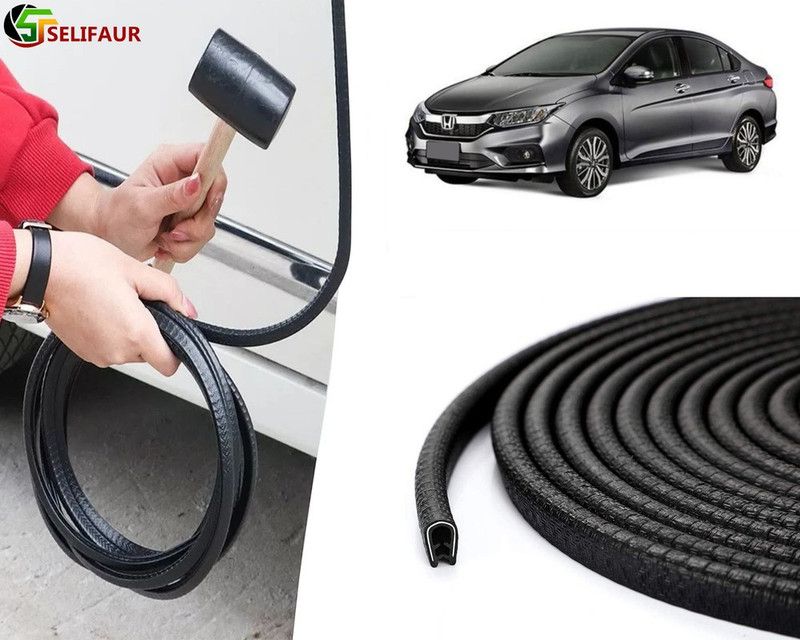 Selifaur Plastic, Carbon Steel Car Door Guard  (Black, Pack of 1 U Shape Edge Trim Rubber Seal Built in Shaped Stell Sheet, Honda, City)