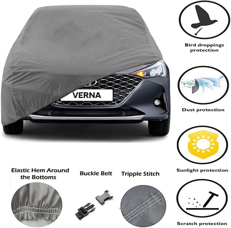 DING-DONG Car Cover For Hyundai Verna (Without Mirror Pockets)  (Grey)