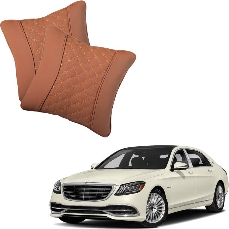 AutoFurnish Brown Leatherite Car Pillow Cushion for Mercedes Benz  (Square, Pack of 2)