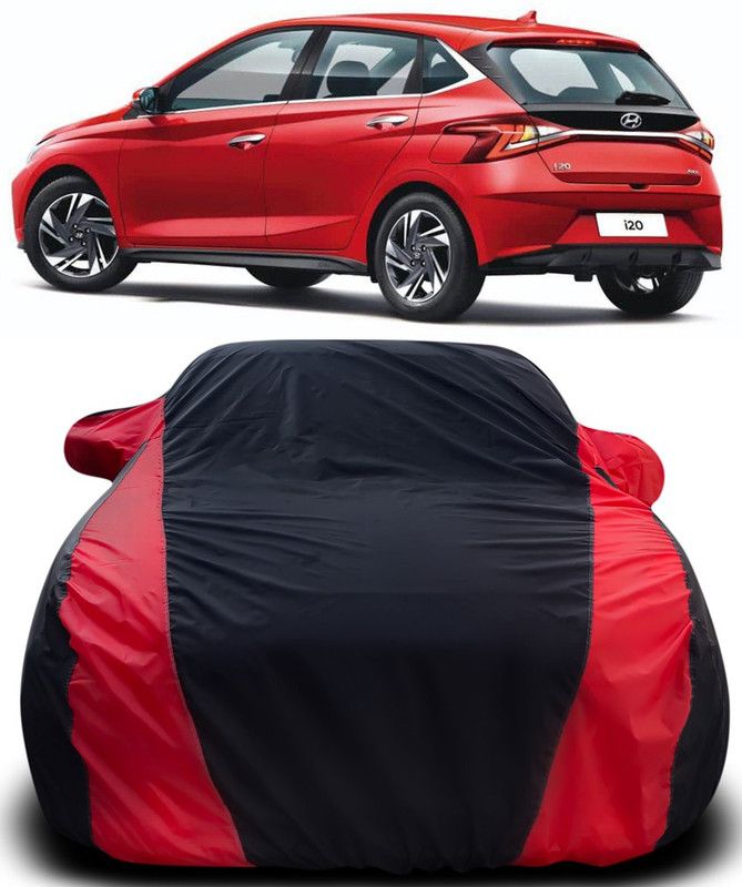 Genipap Car Cover For Hyundai Elite i20 2020 (With Mirror Pockets)  (Black, Red)