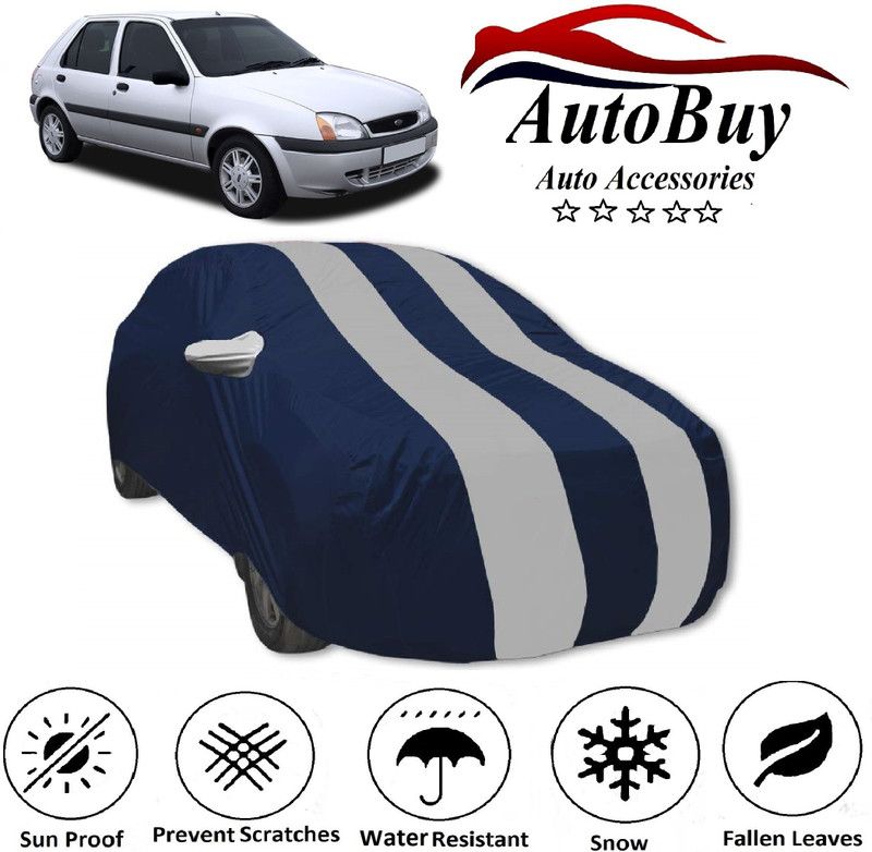 AutoBuy Car Cover For Ford Fiesta Sport (With Mirror Pockets)  (White, Blue)