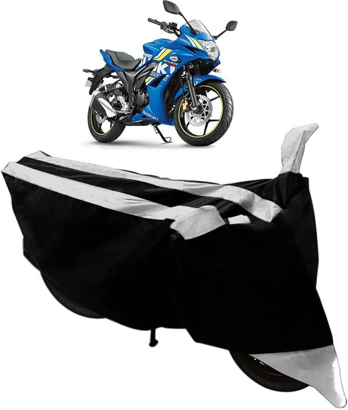 SHOOLIN Two Wheeler Cover for Suzuki  (Gixxer SF, Black, Silver)