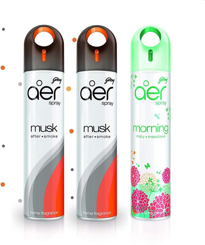 Godrej Aer Freshener Musk After Smoke & Morning Misty Meadows - Home & Office|Pack of 3 Spray  (3 x 240 ml)