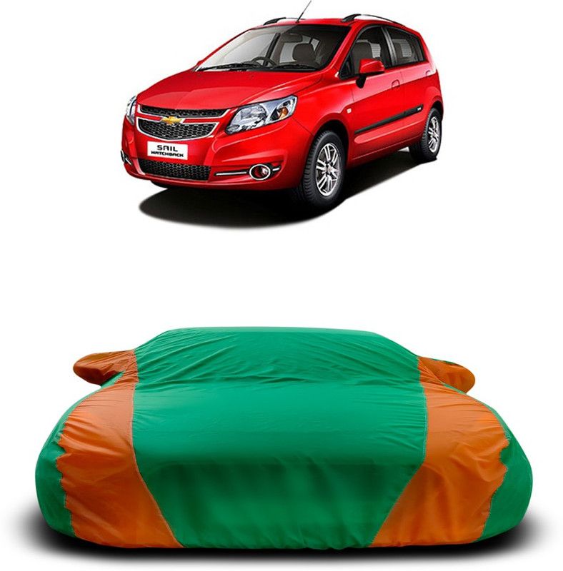 Ascension Car Cover For Chevrolet Sail Hatchback (With Mirror Pockets)  (Green, Orange)