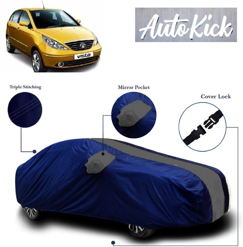 AutoKick Car Cover For Tata Vista (With Mirror Pockets)  (Grey, Blue)