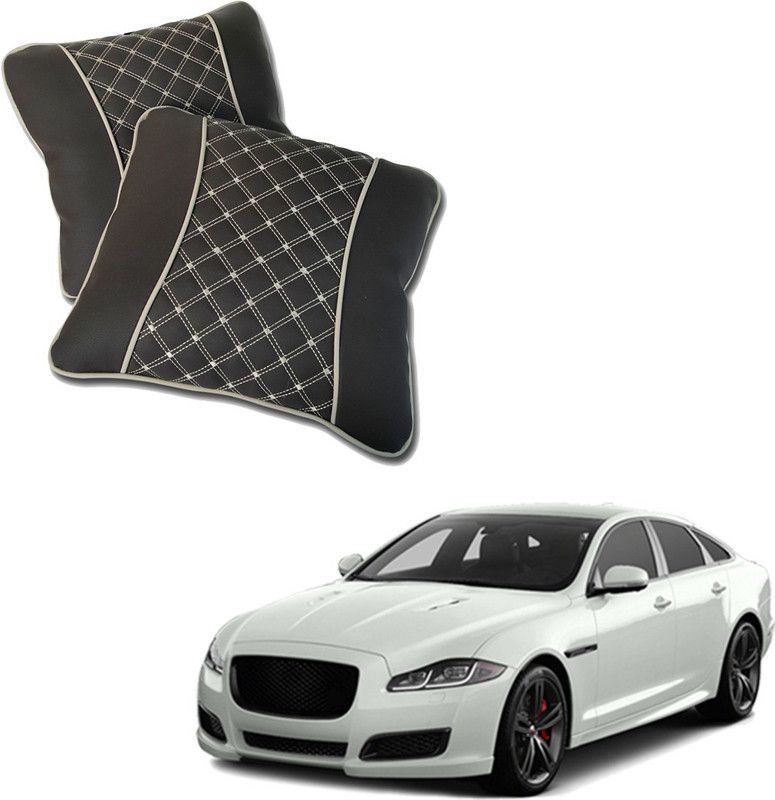 AutoFurnish Black Leatherite Car Pillow Cushion for Jaguar  (Square, Pack of 2)