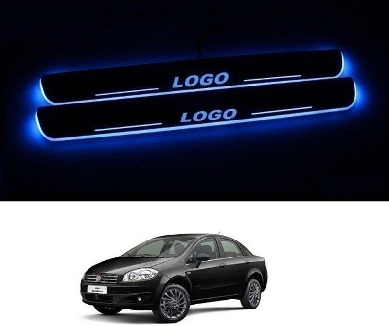 RS ENTERPRISES CARS Car Door Foot Step Led Sill Plate with Mirror Finish (Set of 4, Blue) For Fiat Linea Door Sill Plate