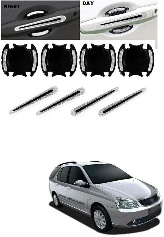PECUNIA Car Door Handle Scratch Cover Sticker Protective Film Pad & Carbon Fiber Striation Bowl Decal Warning Sticker Reflective Strips (8PCS Silver) C217 Car Beading Roll For Bumper, Door  (5 m)