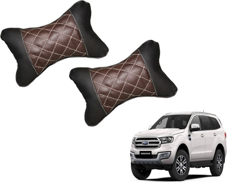 E Tac Black, Brown Leatherite Car Pillow Cushion for Universal For Car  (Rectangular, Pack of 2)