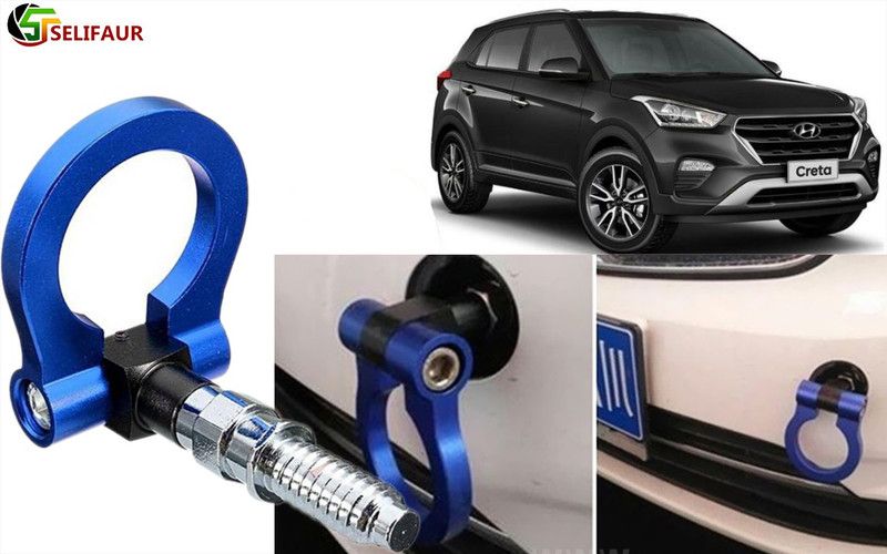 Selifaur THB119 Full Aluminum Racing Blue Color Tow Towing Folding Hook Vehicle Trailer Ring Creta 2019 Front and Rear Mount Towing Hook