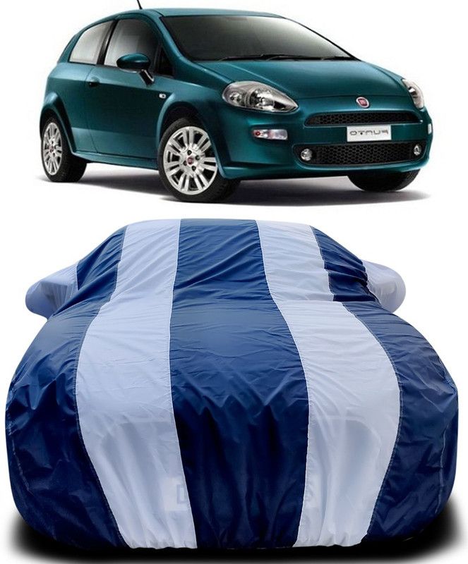 Gavya Car Cover For Fiat Grande Punto (With Mirror Pockets)  (Blue, White)