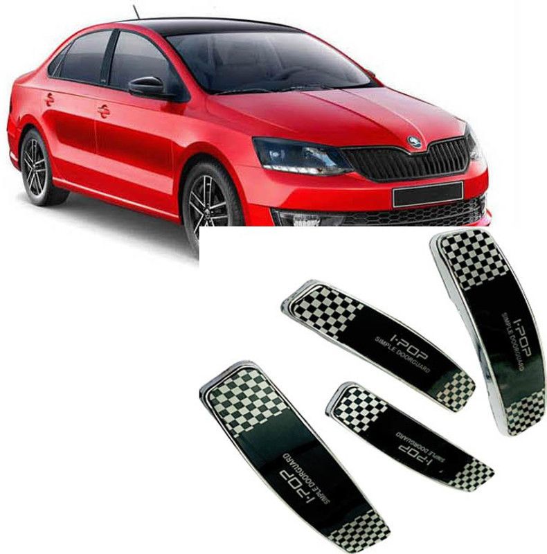 Etradezone Plastic Car Door Guard  (Black, Silver, Pack of 4, Skoda, Rapid)