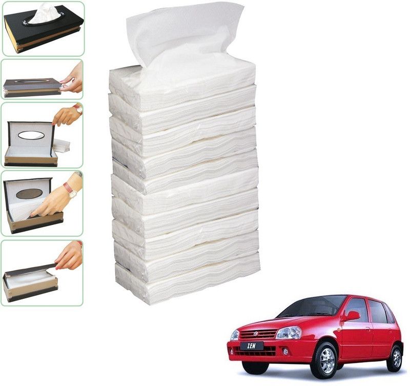 KOZDIKO 10 SET REFILLER WITH 100 PULLS (200 SHEETS) FOR MARUTI SUZUKI ZEN Vehicle Tissue Dispenser  (White)