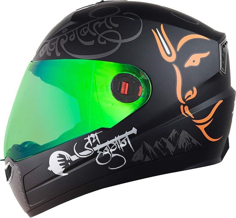 Steelbird SBA-1 Mahavir Orange with Night Vision Green visor Motorbike Helmet  (Matt Black Orange with Night Vision Green visor)