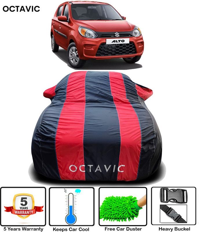 octavic Car Cover For Maruti Suzuki Alto 800 (With Mirror Pockets)  (Black, Red)