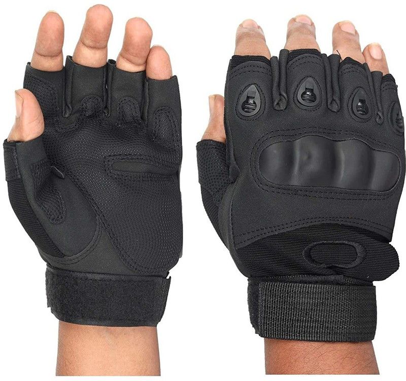 Aadishwar Creations Half Finger Hard Motorcycle Army Shooting Outdoor Breathable Gym & Fitness Riding Gloves  (Black)