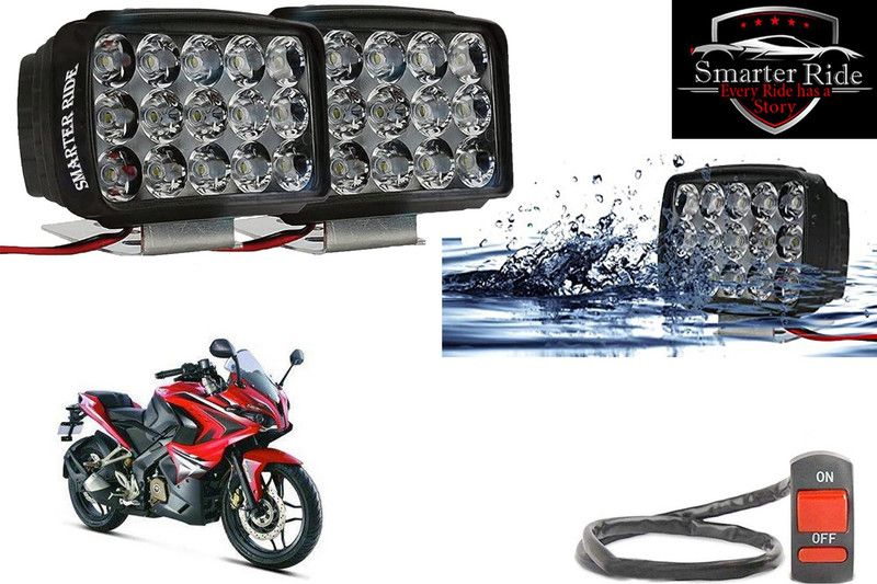 SMARTER RIDE Waterproof 15 LED Fog Light with Switch for Bajaj Pulsar RS200 Headlight, Fog Lamp Motorbike LED for Bajaj (12 V, 20 W)  (Pulsar RS 200, Pack of 3)