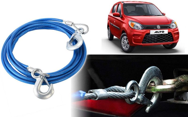 Selifaur 8H198-Heavy Duty Tow Ropes 8mm 4mtr 6Tons Wire Cable High Strength Hook Steel Wire Trailer Car Emergency Towing Rope for Alto 800 2019 4 m Towing Cable  (Steel, Plastic, 6000 kg Pull Capacity)