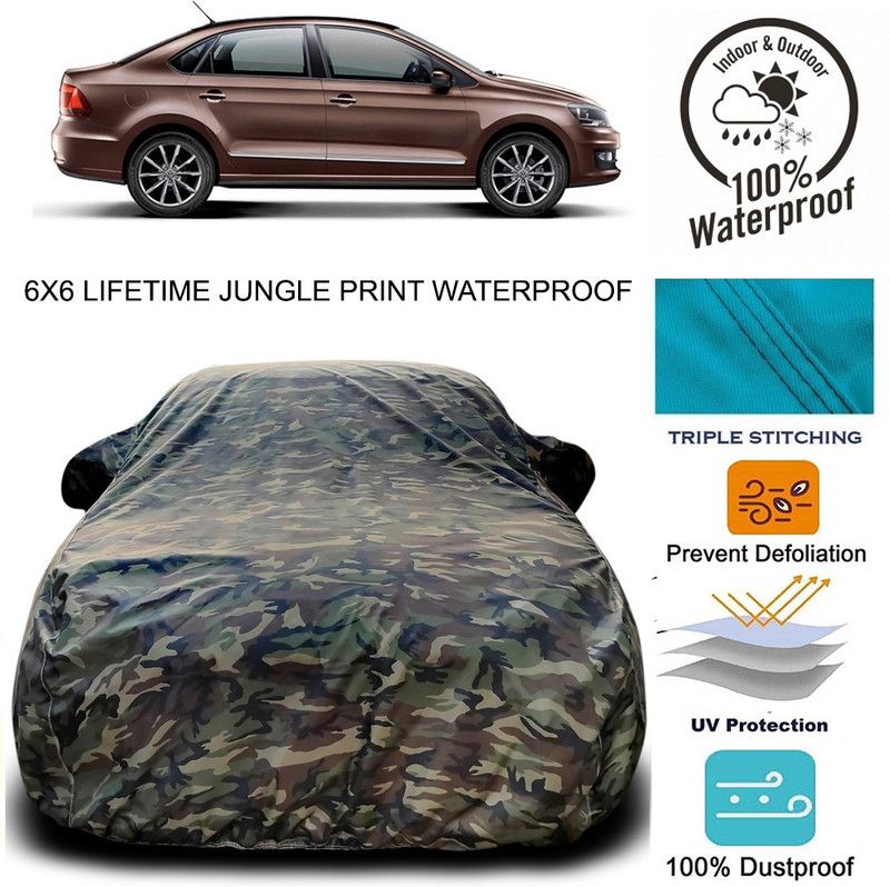 AutoBurn Car Cover For Volkswagen Vento (With Mirror Pockets)  (Green)