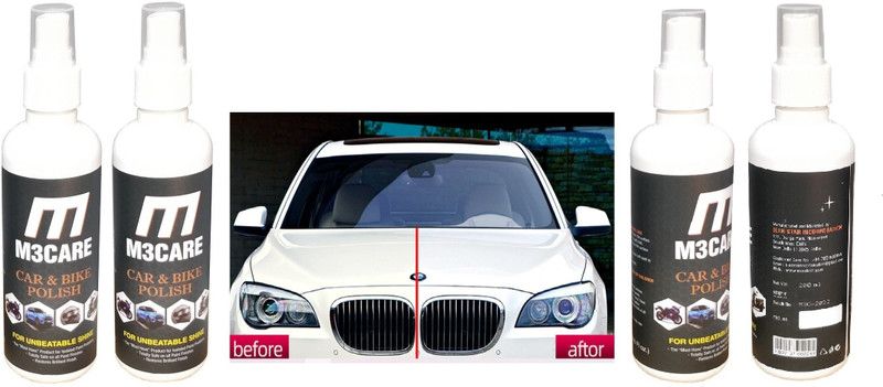 M3CARE Liquid Car Polish for Windscreen, Exterior, Metal Parts, Leather, Headlight, Dashboard, Chrome Accent, Bumper  (800 ml, Pack of 4)