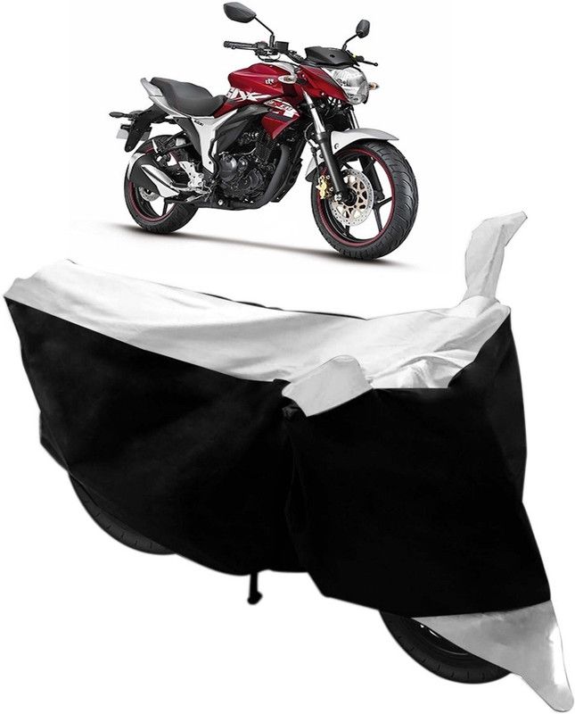 SHOOLIN Two Wheeler Cover for Suzuki  (Black, Silver)