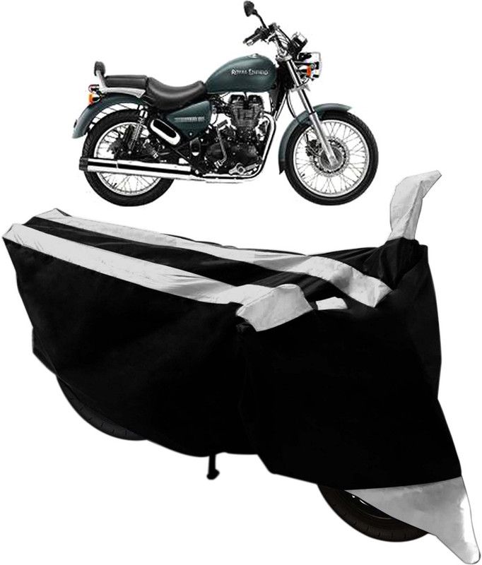 SHOOLIN Two Wheeler Cover for Royal Enfield  (Black, Silver)