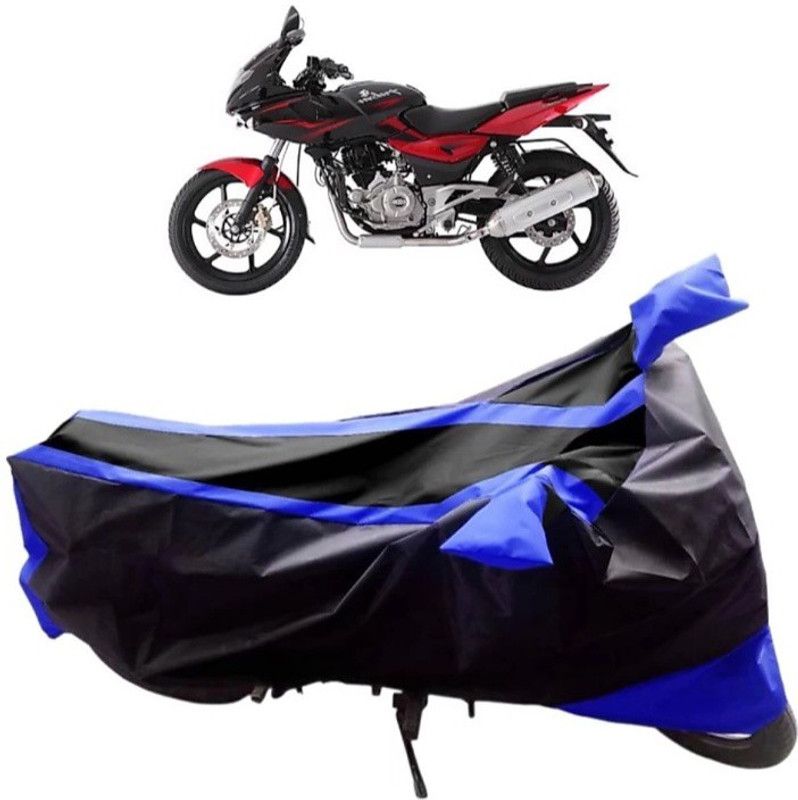 KAROBAR Two Wheeler Cover for Bajaj  (Pulsar 220 DTS-i, Black, Blue)