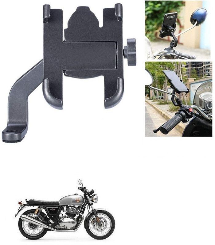 Qiisx Mirror Fitting Metal Mobile Holder For Royal Enfield Interceptor 650 Bike Mobile Holder  (Black)