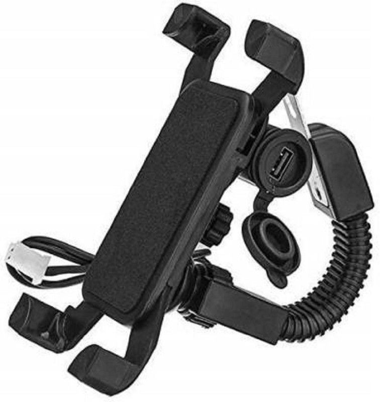 UKRAINEZ Bike Mirror Mobile Stand with USB 3.0 Fast Charger | Rear View Mount Anti Shake Fall Prevention 360 Degree Rotation Scooter Motorcycle Bicycle Bike Mobile Holder  (Black)