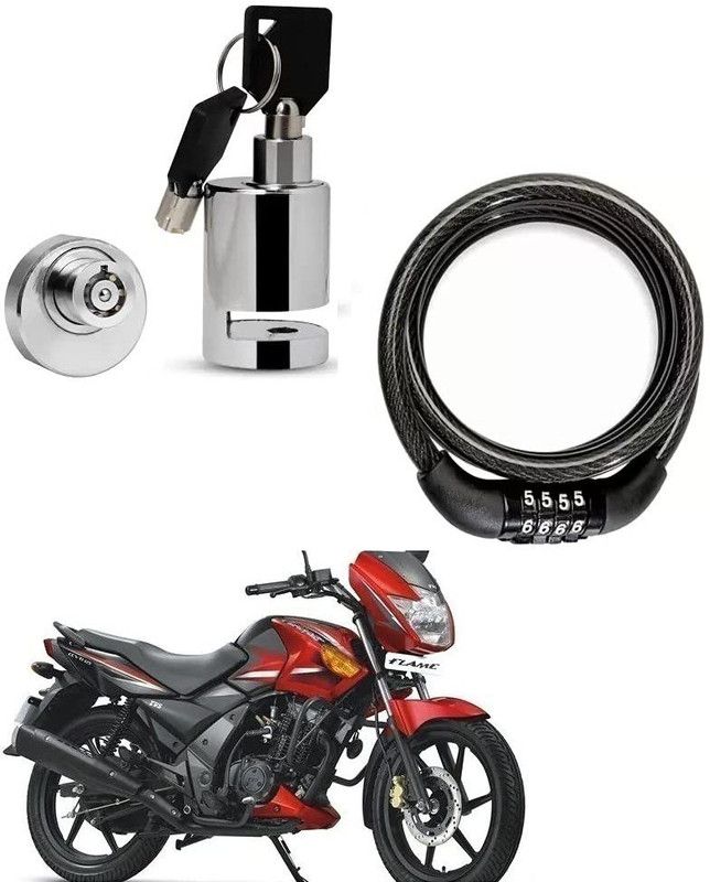 AS TRADERS Heavy Duty Disc Brake Lock with Heavy Number Lock for TVS Flame 125 Disc Lock, Cable Lock  (Black, Silver)