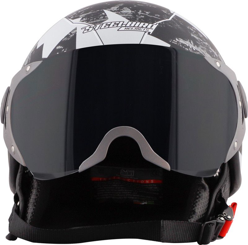 Steelbird ST-100 Camo ISI/ECE Certified Open Face Helmet Motorbike Helmet  (Matt Black Silver with Smoke Visor)