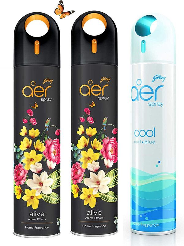 Godrej Aer Freshener Premium Alive Aroma Effect & Cool Surf Blue -Home & Office|Pack of 3 Spray  (3 x 240 ml)