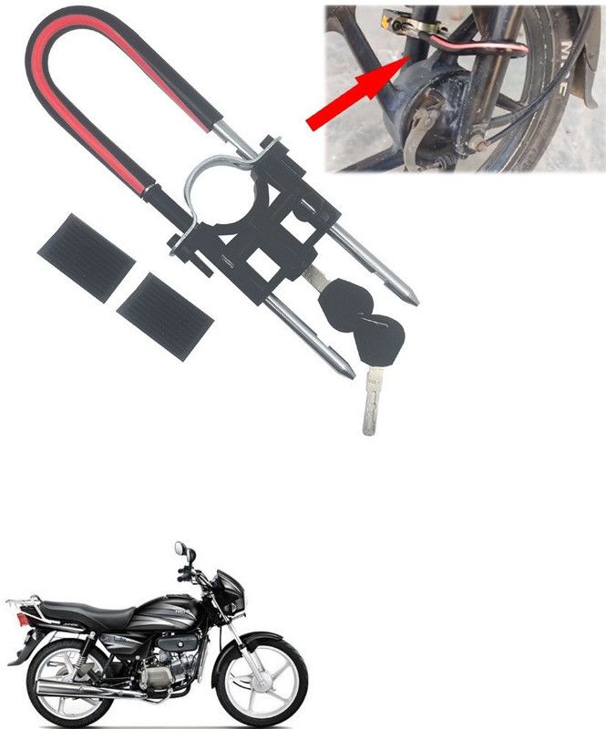 AutoGnix Computerised Wave Key Bike Front Shocker Lock Wheel Lock Bike Front Shocker Lock Wheel Lock For Splendor Plus Wheel Lock  (Black, Red)