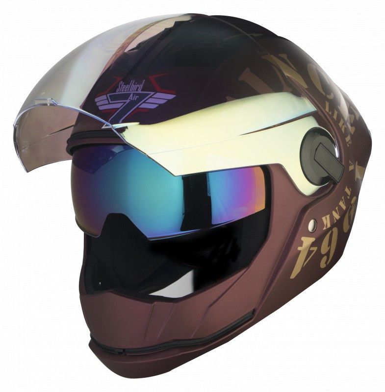 Steelbird Tank Night Vision Motorbike Helmet  (Maroon/Gold)