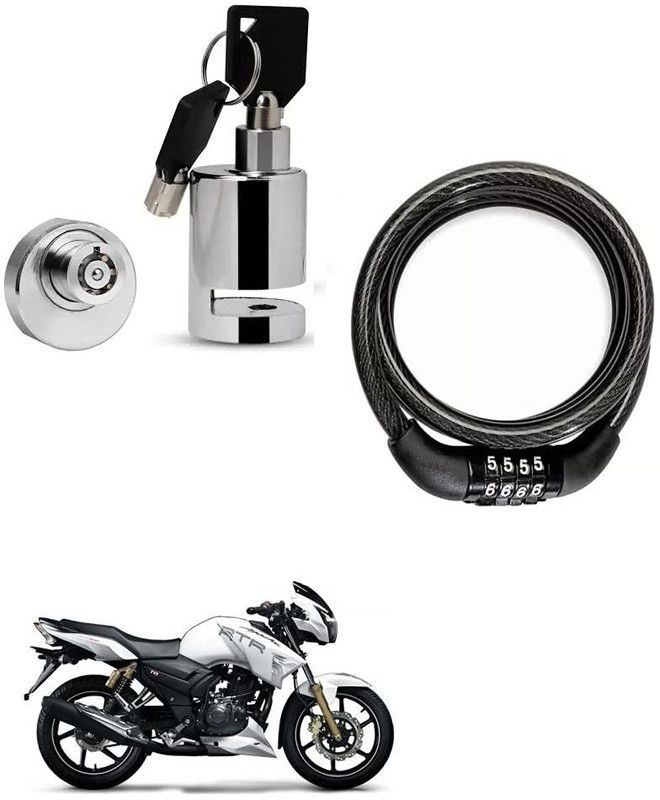 AS TRADERS Heavy Duty Disc Brake Lock with Heavy Number Lock for TVS Apache RTR 180 Disc Lock, Cable Lock  (Black, Silver)