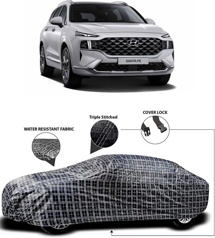 MoTRoX Car Cover For Hyundai SantaFe (With Mirror Pockets)  (White, Black)
