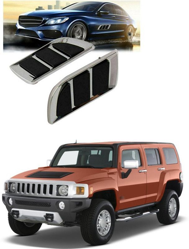 PRTEK Car Fender Side Vents ABS Fender Stickers Decorative Air Flow Intake Hole Grille Spoiler Auto Exterior A65 Matte, Glossy, Chrome GM Hummer H2 Side Garnish