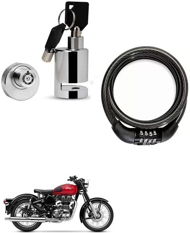 AS TRADERS Heavy Duty Disc Brake Lock with Heavy Number Lock for Royal Enfield Classic 350 Disc Lock, Cable Lock  (Black, Silver)