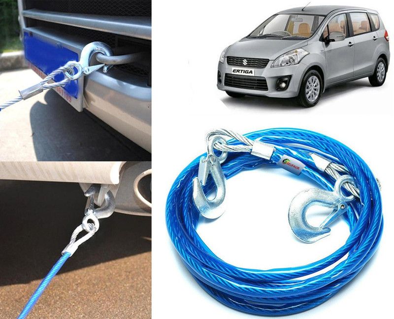 Selifaur 10MT214 - 10mm Heavy Duty 4Mtr 6000kgs Car Auto Full Steel Towing Tow Cable Rope For Ertiga Type-1 4 m Towing Cable  (Steel, Plastic, 6000 kg Pull Capacity)