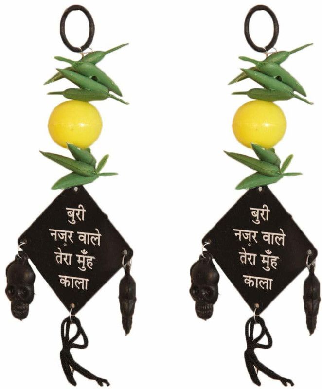 Pepino Best Shri Shanidev Namah Yantra Hanging and Buri Nazar Wale Tera Muh Kala Decor For Protection | Nimbu Mirchi Nazar Suraksha Mask for Shop, Car/Wall, Auto-Rikshaw Hanging Plastic Yantra (Pack of 2) Car Air Vent Trim  (Pack of 1)