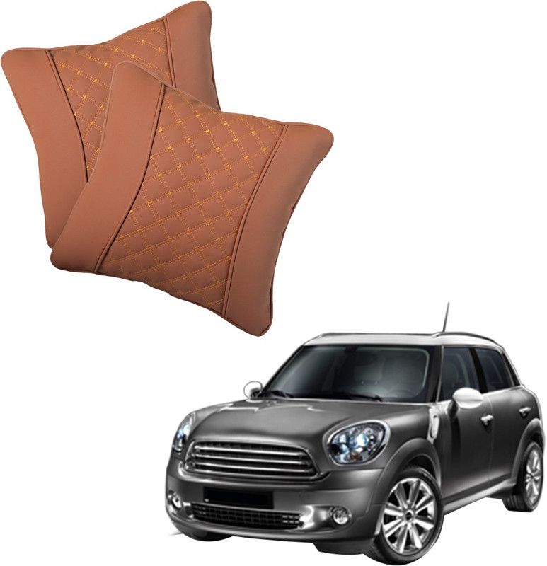 AutoFurnish Brown Leatherite Car Pillow Cushion for Mini  (Rectangular, Pack of 2)