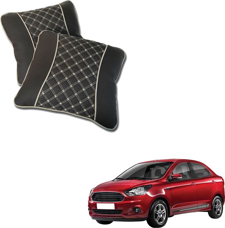 AutoFurnish Black Leatherite Car Pillow Cushion for Ford  (Square, Pack of 2)