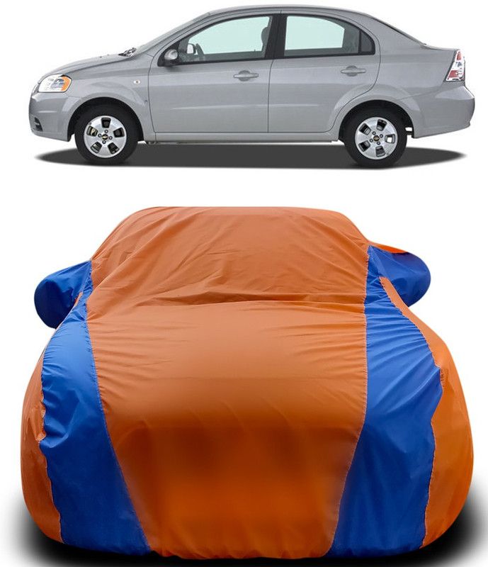 Gavya Car Cover For Chevrolet Aveo (With Mirror Pockets)  (Orange, Blue)