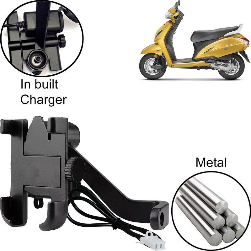 Pious Aluminum Alloy Mobile Phone Holder Motorcycle Bike Handlebar Mount For Activa 5G Bike Mobile Holder  (Black)