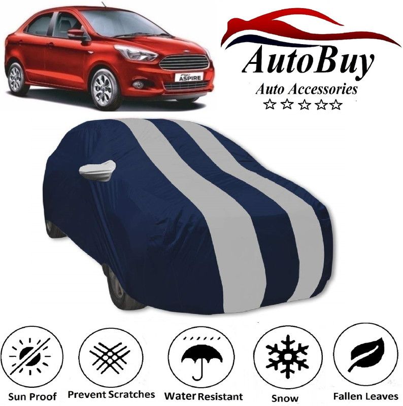 AutoBuy Car Cover For Ford Aspire (With Mirror Pockets)  (White, Blue)